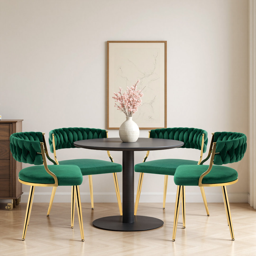 Christan 4 Piece Tufted Velvet Curved Weaved Back with Metal Legs Side Dining Chair Set